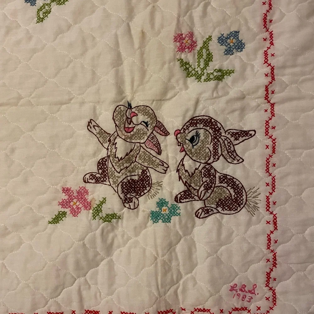 Whimsical Cream Deer & Woodland Animals Quilted Throw
